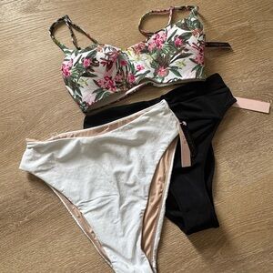 Victoria’s Secret Bikini Top with Black and White Bottoms Small